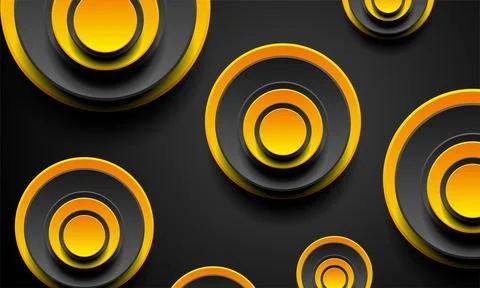 Abstract tech geometric background with black and orange circles Stock Illustration