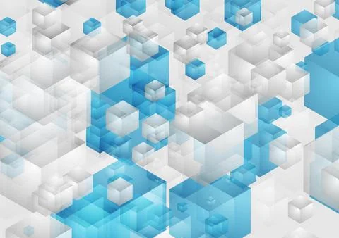 Abstract tech geometric background with grey blue 3d cubes Illustrazione stock
