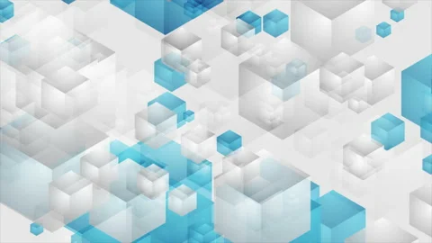 Abstract tech geometric motion design with grey blue 3d cubes Stock Footage 196860730