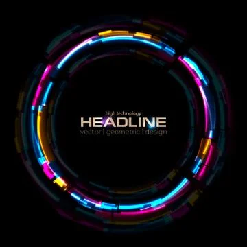 Abstract tech glowing neon circle background with glitch effect Stockillustratie