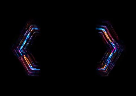Abstract tech glowing neon geometric shape background with glitch effect Stock Illustration