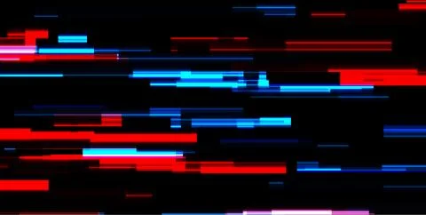 Abstract tech glowing neon lines vector background with glitch effect Stock Illustration