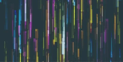 Abstract tech glowing neon lines vector background with glitch effect Stock Illustration