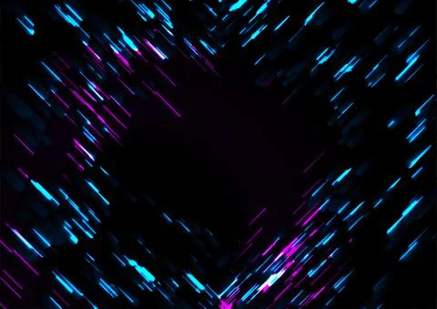 Abstract tech glowing neon lines background with glitch effect Stock Illustration
