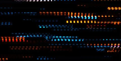 Abstract tech glowing neon lines vector background with glitch effect Stock Illustration