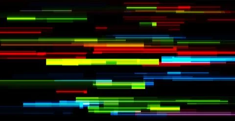 Abstract tech glowing neon lines vector background with glitch effect Illustrazione stock