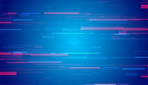 Abstract tech glowing neon lines vector background with glitch effect Stock Illustration