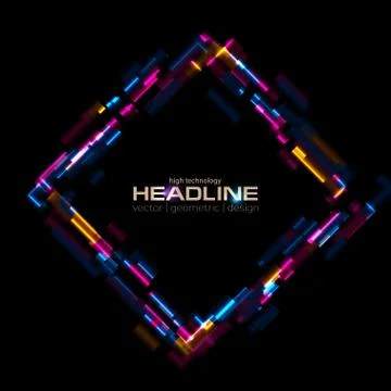 Abstract tech glowing neon square vector background with glitch effect Stock Illustration