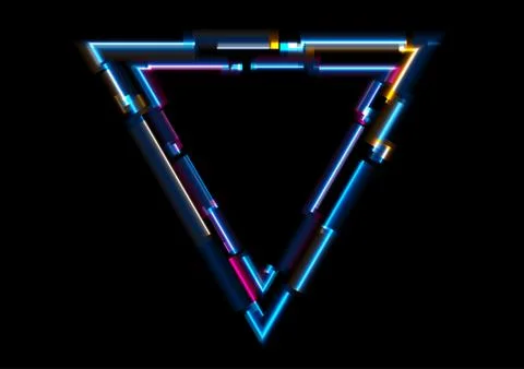 Abstract tech glowing neon triangle vector background with glitch effect Stock Illustration