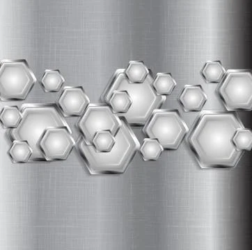 Abstract tech grey background with metal hexagons Illustrazione stock