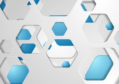 Abstract tech grey blue paper hexagons background Stock Illustration