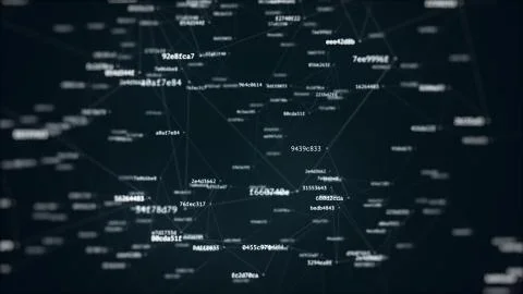 Abstract tech illustration of connected random hashes with depth of field Stock Illustration