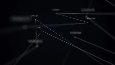 Abstract tech illustration of connected random hashes with depth of field イラスト素材
