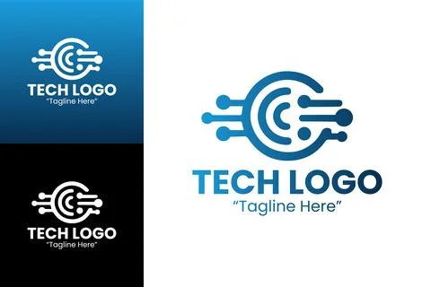 Abstract Tech Logo with Digital Connections and Network Theme Stock Illustration