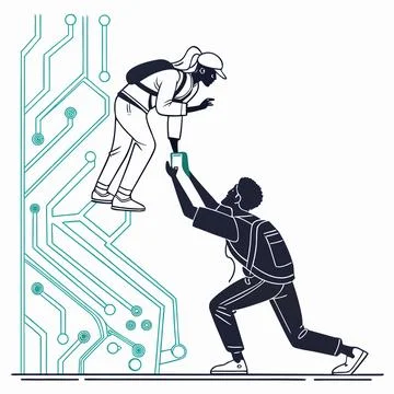 Abstract Tech Pattern with Digital Circuits and Neon Lines Stock Illustration