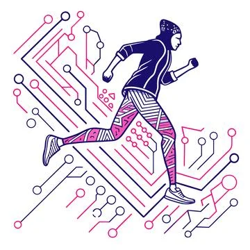 Abstract Tech Patterns: Neon Circuits, Futuristic Grids Stock Illustration