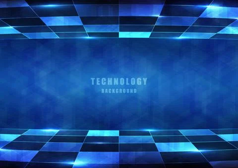 Abstract tech square of blue geometric pattern artwork energy. Illustrazione stock