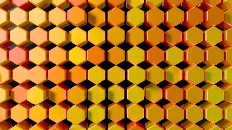 Abstract tech wallpaper featuring rows of symmetrical 3D hexagonal blocks in Stock Illustration