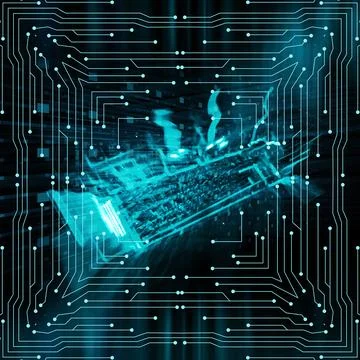Abstract technical background, neon lines on a black background Stock Illustration
