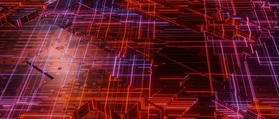 Abstract techno background Electronics Processor IC Circuit Pattern Surface R Foto stock