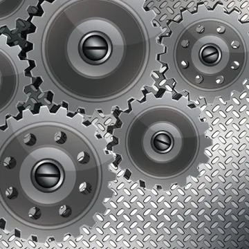 Abstract techno background with metal gears on a fluted texture. the concept  Stock Illustration