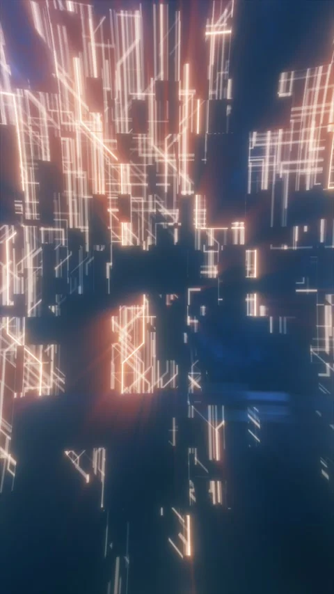 Abstract techno city made of glowing orange circuit lines with a blue centr.. Stock Footage 330107072