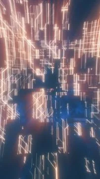 Abstract techno city made of glowing orange circuit lines with a blue centr.. 库存插图