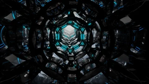 Abstract techno Space Tunnel endlessly looped animation. 3D glass and craft Stock Footage 86305643