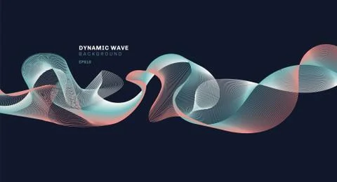 Abstract technolog with dynamic waves lines on dark blue background. Stock Illustration