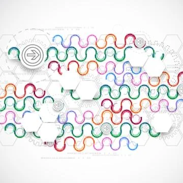 Abstract technological arc background with various technological elements. Stock Illustration