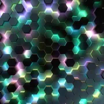 An abstract technological background with a 3D hexagonal grid in relief Stockillustratie