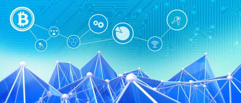 Abstract technological background. Block chain technology and network connection Stock Illustration