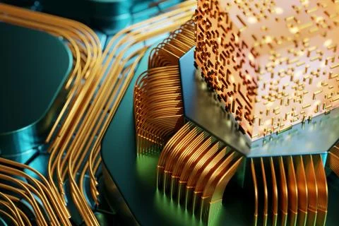 Abstract technological background from blocks.Quantum computing. Quantum pr.. Illustrazione stock