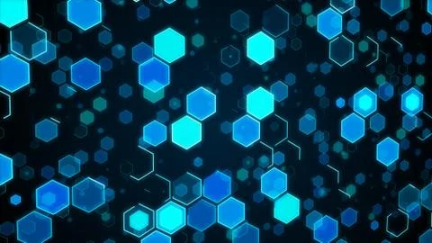 Abstract technological background with blue luminous hexagons. Stockfoto's