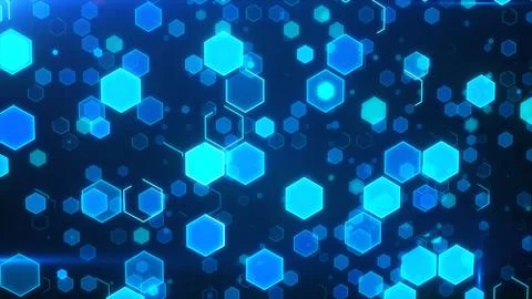 Abstract technological background with blue luminous hexagons. Stock Photos