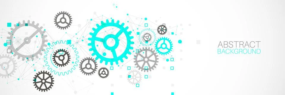 Abstract  technological background  with cogwheels and plexus effect. Vector Stock Illustration