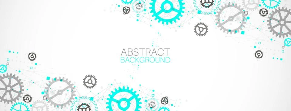 Abstract  technological background  with cogwheels and plexus effect. Vector Stock Illustration