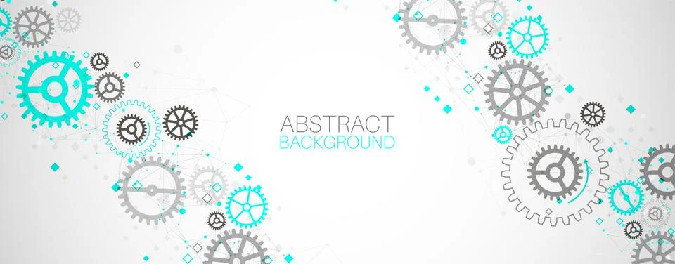 Abstract  technological background  with cogwheels and plexus effect. Vector Stock Illustration