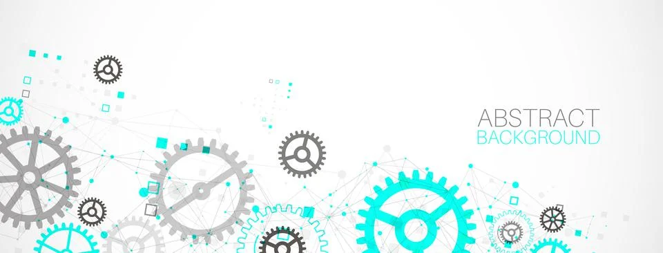 Abstract  technological background  with cogwheels and plexus effect. Vector Stock Illustration