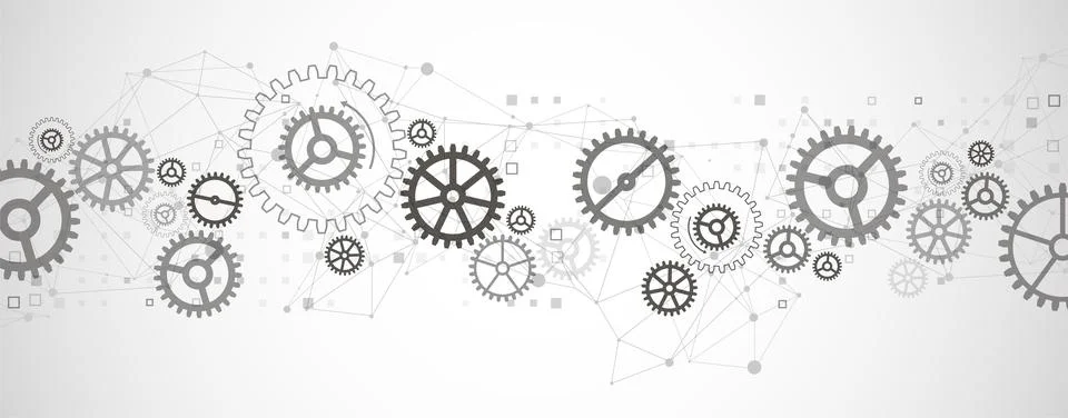 Abstract  technological background  with cogwheels and plexus effect. Vector Stock Illustration