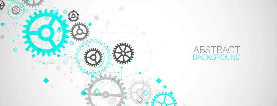 Abstract  technological background  with cogwheels and plexus effect. Vector Stock Illustration