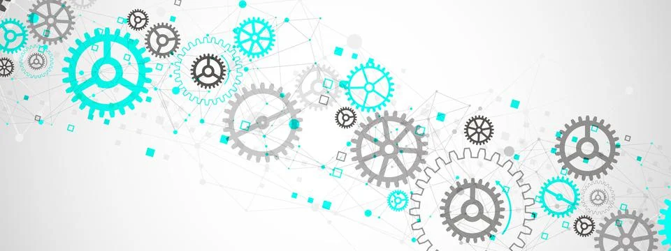 Abstract  technological background  with cogwheels and plexus effect. Vector Stock Illustration