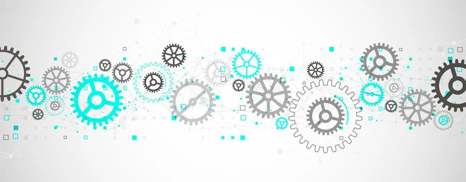 Abstract  technological background  with cogwheels and plexus effect. Vector Stock Illustration