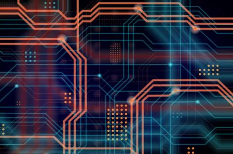 An abstract technological background consisting of a multitude of luminous gu Stock Illustration