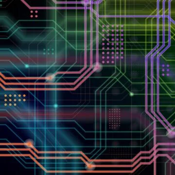 An abstract technological background consisting of a multitude of luminous gu Stock Illustration