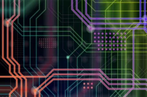 An abstract technological background consisting of a multitude of luminous gu Stock Illustration