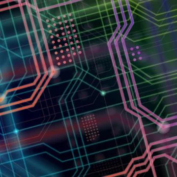 An abstract technological background consisting of a multitude of luminous gu 스톡 일러스트