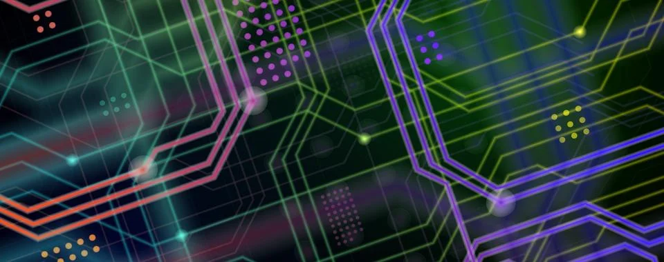 An abstract technological background consisting of a multitude of luminous gu Stock Illustration