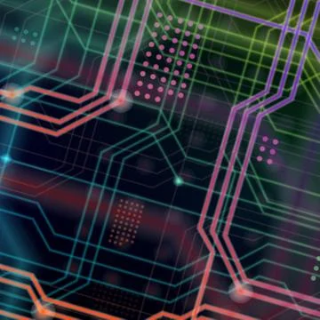 An abstract technological background consisting of a multitude of luminous gu 스톡 일러스트