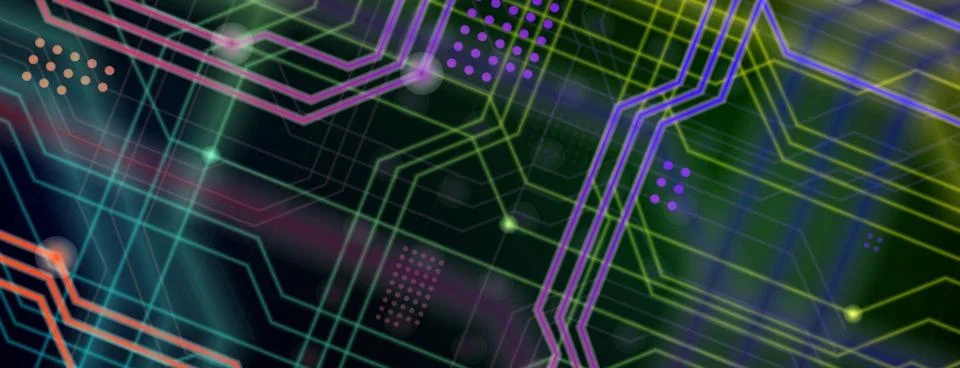 An abstract technological background consisting of a multitude of luminous gu 스톡 일러스트